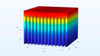 The results of temperature distribution in the designed air cooled heatsink
